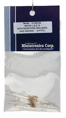Miniatronics 1230005 All Scale Standard Light Emiting Diodes (LEDs) 1/8" 3mm Diameter -- White pkg(5)