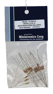 Miniatronics 1230010 All Scale Standard Light Emiting Diodes (LEDs) 1/8" 3mm Diameter -- White pkg(10)