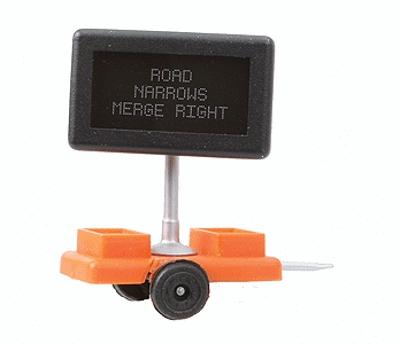 Miniatronics 8500501 HO Scale Mobile Highway Sign w/3v DC Transformer -- Road Narrows Merge Right