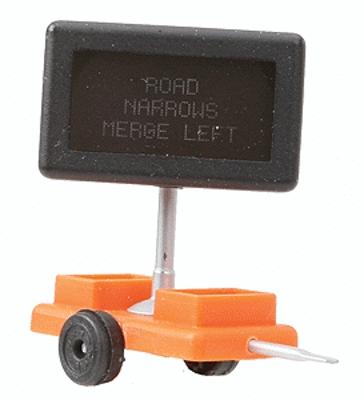 Miniatronics 8500601 HO Scale Mobile Highway Sign w/3v DC Transformer -- Road Narrows Merge Left