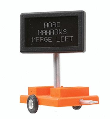 Miniatronics 8550601 O Scale Mobile Highway Sign w/3v DC Transformer -- Road Narrows Merge Left