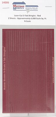 Motrak Models 14006 N Scale 3-Tab Shingles -- Red pkg(2)