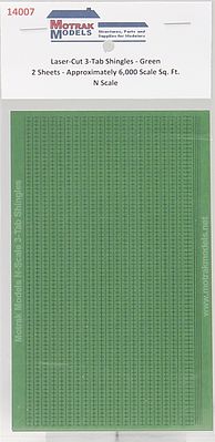 Motrak Models 14007 N Scale 3-Tab Shingles -- Green pkg(2)