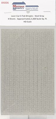 Motrak Models 84006 HO Scale 3-Tab Shingles -- Steel Gray pkg(4)