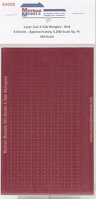 Motrak Models 84008 HO Scale 3-Tab Shingles -- Red pkg(4)