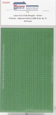 Motrak Models 84009 HO Scale 3-Tab Shingles -- Green pkg(4)