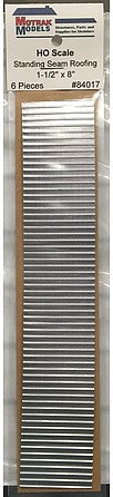 Motrak Models 84017 HO Scale Standing-Seam Metal Roofing -- 1-1/2 x 8" 3.8 x 20.3cm Strip pkg(6)