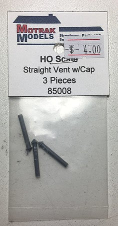 Motrak Models 85008 HO Scale Straight Vent w/Cap -- Plastic Kit pkg(3)