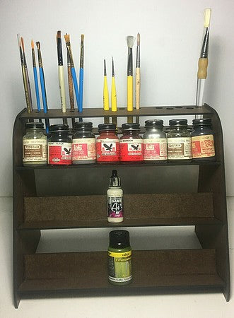Motrak Models 85023 All Scale Paint Rack for Vallejo, AK and MIG Bottles - Laser-Cut Wood Kit