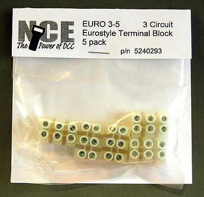 NCE Corporation 293 All Scale 3-Circuit Eurostyle Terminal Strips -- For 14-24 AWG Wire pkg(5)