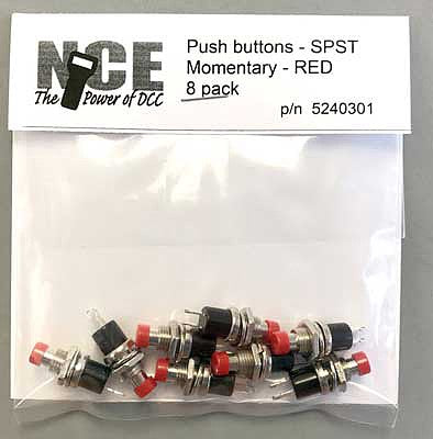 NCE Corporation 301 All Scale BTN8 Momentary SPST Normally Open Pushbutton Switch 8-Pack -- Red