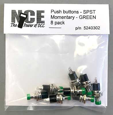 NCE Corporation 302 All Scale BTN8 Momentary SPST Normally Open Pushbutton Switch 8-Pack -- Green