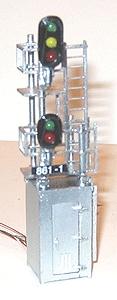 NJ International 1072 HO Scale House Mast Combination Signals - All Brass -- Two Head, 3 Over 2 w/LEDs, Opening Cabinet Doors, D Type Heads w/Snow Hoods
