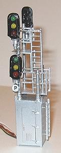 NJ International 1073 HO Scale House Mast Combination Signals - All Brass -- Three Head, Bi-Directional w/LEDs, Opening Cabinet Doors, D Type Heads