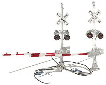 NJ International 1164 HO Scale Crossbuck w/Modern Pedestal-Type Gate - Assembled pkg(2) -- Bi-Directional (red, white)