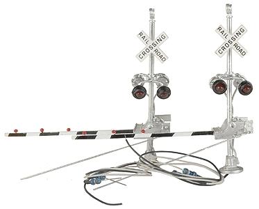 NJ International 1165 HO Scale Crossbuck w/Modern Pedestal-Type Gate - Assembled pkg(2) -- Bi-Directional (black, white)