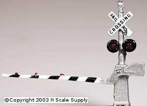 NJ International 2161 N Scale Crossing Gate Signals - Assembled -- Crossbuck w/"A" Type Gate (black, white) & 2 Working LEDs (On One Side Only)