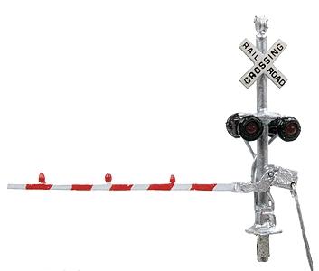 NJ International 2164 N Scale Crossbuck w/ Bug-Eye Type Bi-Directional Lights & Bar Type Gate -- Red & White Gates 1 Pair
