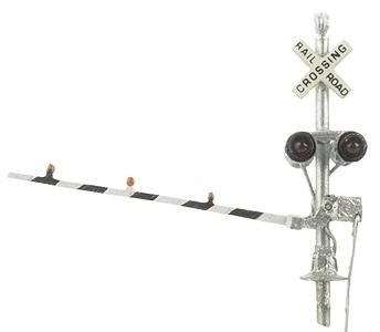 NJ International 2165 N Scale Crossbuck w/ Bug-Eye Type Bi-Directional Lights & Bar Type Gate -- Black & White Gates 1 Pair
