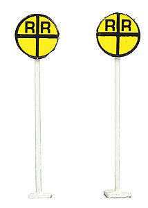NJ International 2240 N Scale Railroad Crossing Round Advance Warning Sign -- Early Vertical Cross Style (Painted Brass, yellow, black) pkg(2)