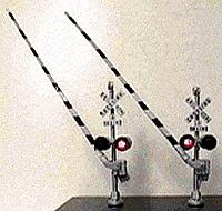 NJ International 3164 O Scale Crossing Gate Signals - Assembled w/Gate Mounted Flashing Lights -- Crossbuck w/Modern Pedistal Type Gate (red, white) & 4 LEDs (Bi-directional)