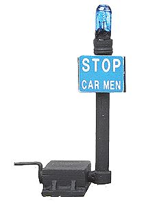 NJ International 3309 O Scale Flashing Pop-Up (Powered) Blue Flag -- Sign Reads: Stop Car Men