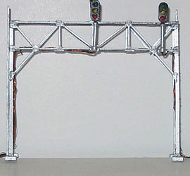 NJ International 6209 N Scale Double-Track Signal Bridge - Assembled (Brass) -- With 2 Prewired D-Type 3-Aspect LED Signal Heads (silver)