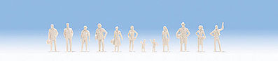 Noch 14985 HO Scale Unpainted Figures -- 24 Each: Travelers, Passers-By & Seated (72 Figures Total)