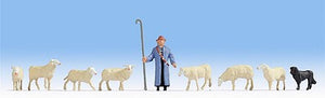 Noch 15748 HO Scale Sheep and Shepherd -- 1 Shepherd, 1 Dog, 7 Sheep