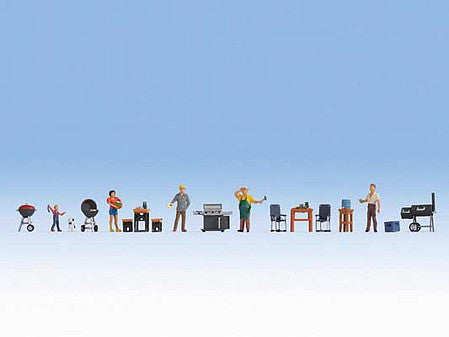 Noch 16200 HO Scale Barbecue Party with Accessories -- 4 Figures, Various Grills, Tables, Chairs