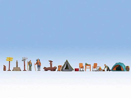 Noch 16201 HO Scale Camping with Accessories -- 4 Figures, 2 Tents, Camp Accessories