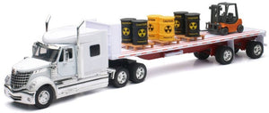 New Ray 10193 1/32 Int'l Lonestar w/Flatbed Trailer, Toxic Barrels & Forklift (Die Cast)