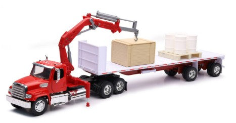 New Ray 10993 1/32 Freightliner 114SD w/Flatbed Trailer, Crane & Access (Die Cast)