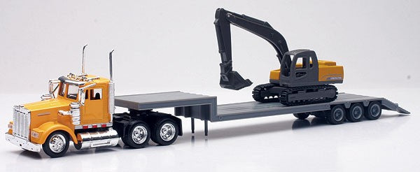 New Ray 15293 1/43 Kenworth W900 w/Lowboy Trailer & Excavator (Die Cast)