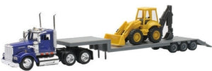 New Ray 15303 1/43 Kenworth W900 w/Lowboy Trailer & Front End Loader Excavator (Die Cast)
