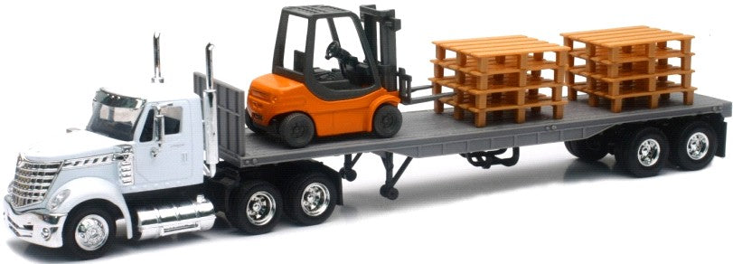 New Ray 16643 1/43 Int'l Lonestar w/Flatbed Trailer, Forklift & Pallets (Die Cast)