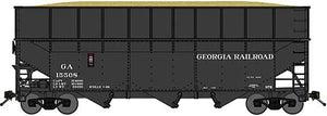 Bluford Shops 17091 N Scale Offset-Side 3-Bay Wood Chip Hopper, Ribbed-Side Extensions - Ready to Run -- Georgia Railroad (black)