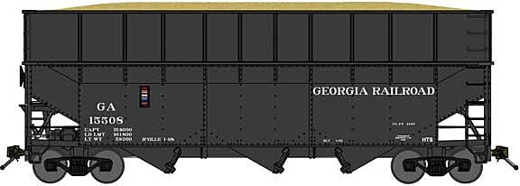 Bluford Shops 17091 N Scale Offset-Side 3-Bay Wood Chip Hopper, Ribbed-Side Extensions - Ready to Run -- Georgia Railroad (black)