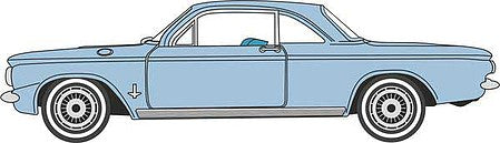 Oxford Diecast 87CH63001 HO Scale 1963-1970 Chevrolet Corvair Coupe - Assembled -- Silver-Blue