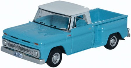 Oxford Diecast 87CP65001 HO Scale 1965 Chevrolet Stepside Pickup - Assembled -- Light Blue, White