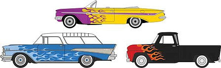 Oxford Diecast 87SET001 HO Scale Chevrolet Hot Rod Set - Assembled -- 1957 Nomad, 1961 Impala, 1965 Stepside Pickup