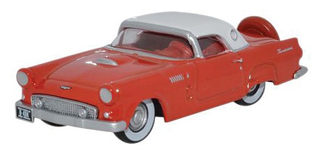 Oxford Diecast 87TH56004 HO Scale 1956 Ford Thunderbird - Assembled -- Fiesta Red, Colonial White