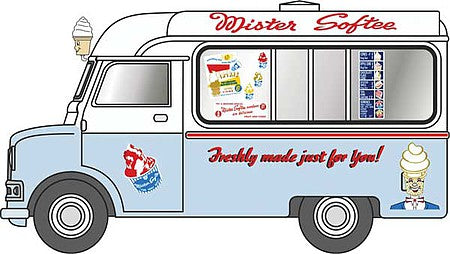 Oxford Diecast NCA021 N Scale Bedford Ice Cream Van - Assembled -- Mr. Softee (white, light blue, red)