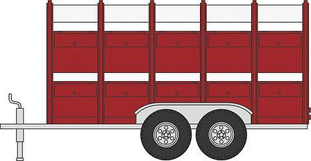 Oxford Diecast NFARM004 N Scale 1950-2000 Livestock Trailer - Assembled -- Red