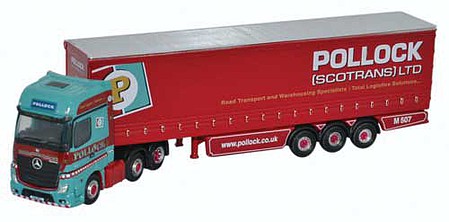 Oxford Diecast NMB002 N Scale Mercedes-Benz Actros MP4 GSC with Side Curtain Trailer - Assembled -- Pollock (Scotrans) Ltd. (red, blue, white)