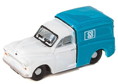 Oxford Diecast NMM012 N Scale 1956 Morris Minor 1000 - Assembled -- Co-Op (white, blue)
