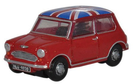 Oxford Diecast NMN001 N Scale Austin Mini - Assembled -- Red w/Union Jack Roof