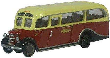 Oxford Diecast NOB001 N Scale 1939 Bedford OB Bus Coach - Assembled -- British Rail (red, yellow)
