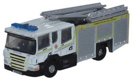 Oxford Diecast NSFE003 N Scale Scania Fire Pumper - Assembled -- Grampian Fire and Rescue (white, silver, yellow, black)