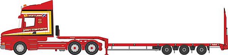 Oxford Diecast NTCAB006 N Scale Scania T-Cab Tractor with Low-Boy Trailer - Assembled -- Sandy Kydd (red)